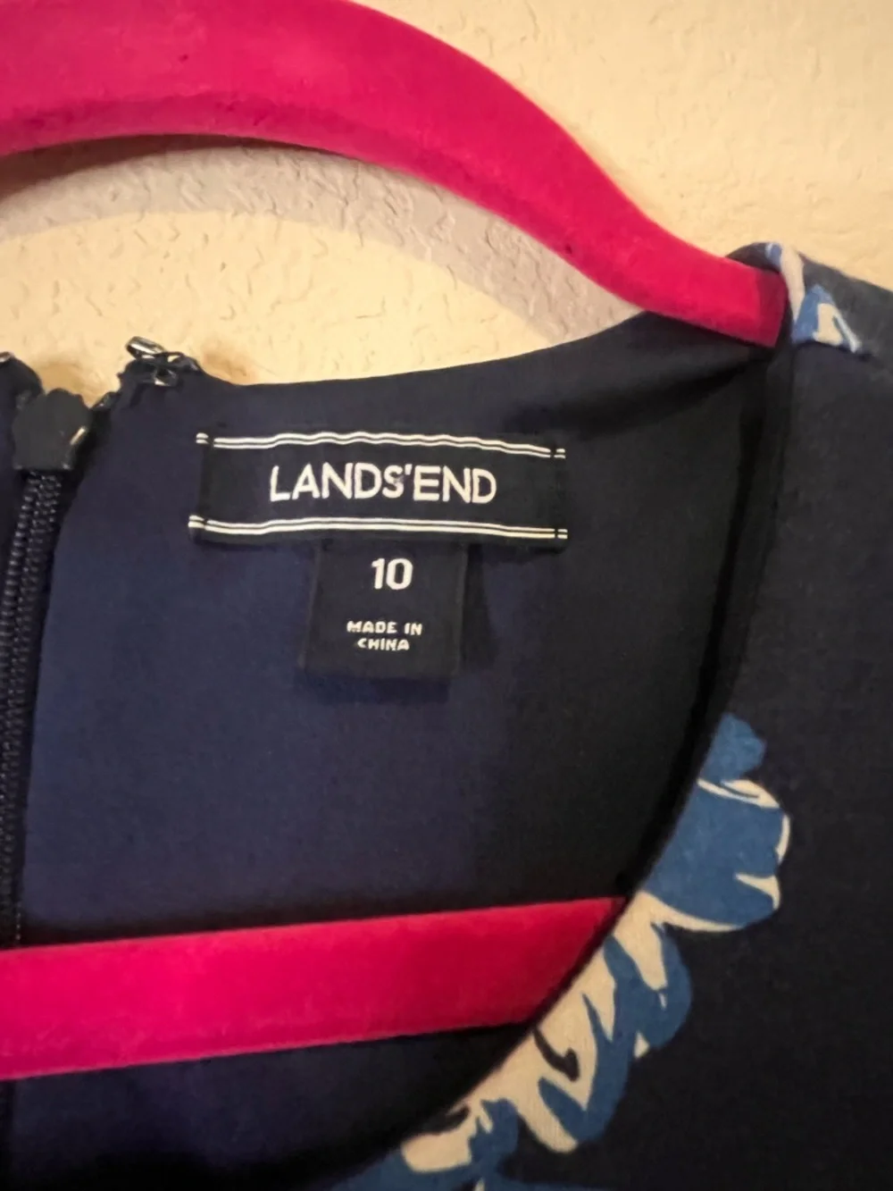 Lands' End Navy Dress with White and Light Blue Floral Trim Size 10 - Picture 3 of 5